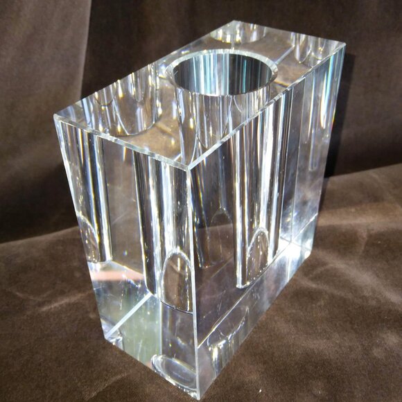 MCM Style TIZO Solid Heavy Lead Crystal Rectangular Bud Vase - Picture 9 of 12